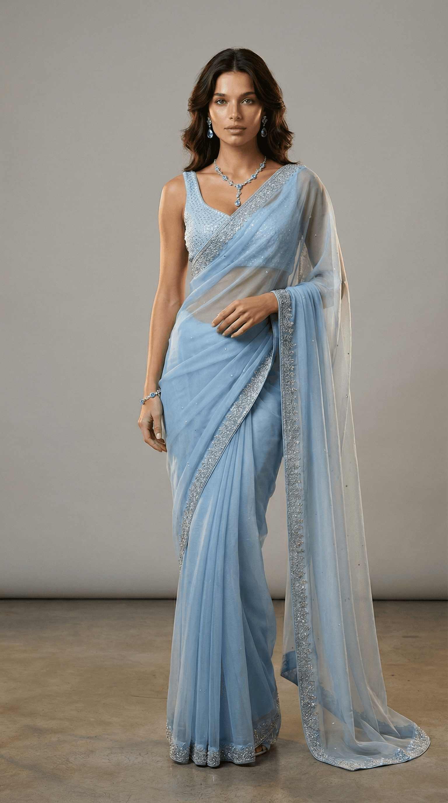 Sky Mist Embellished Net Saree