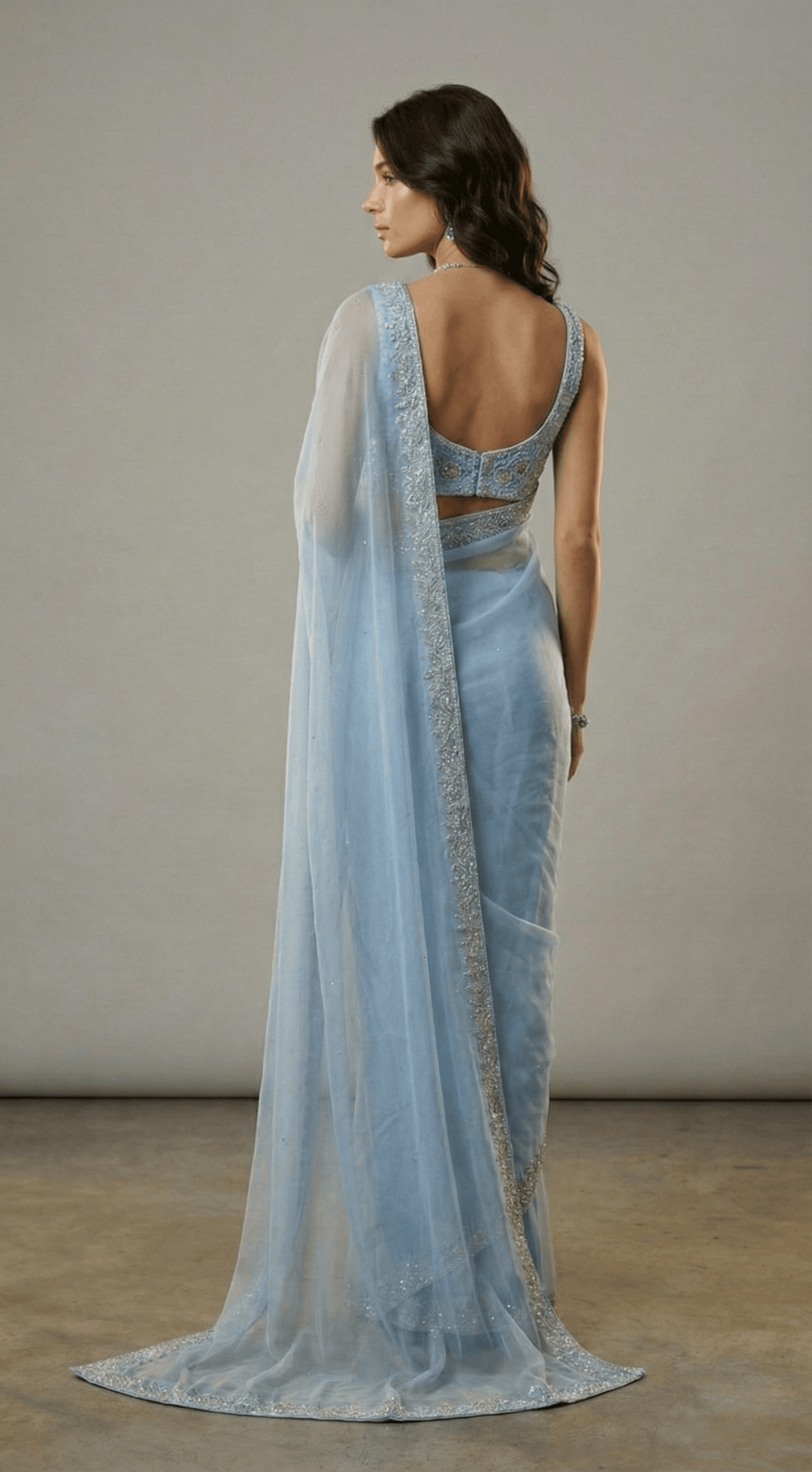 Sky Mist Embellished Net Saree view 6